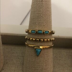 Stella & Dot Gold Tone Turquoise Stacked Adjustable Ring (7-12)